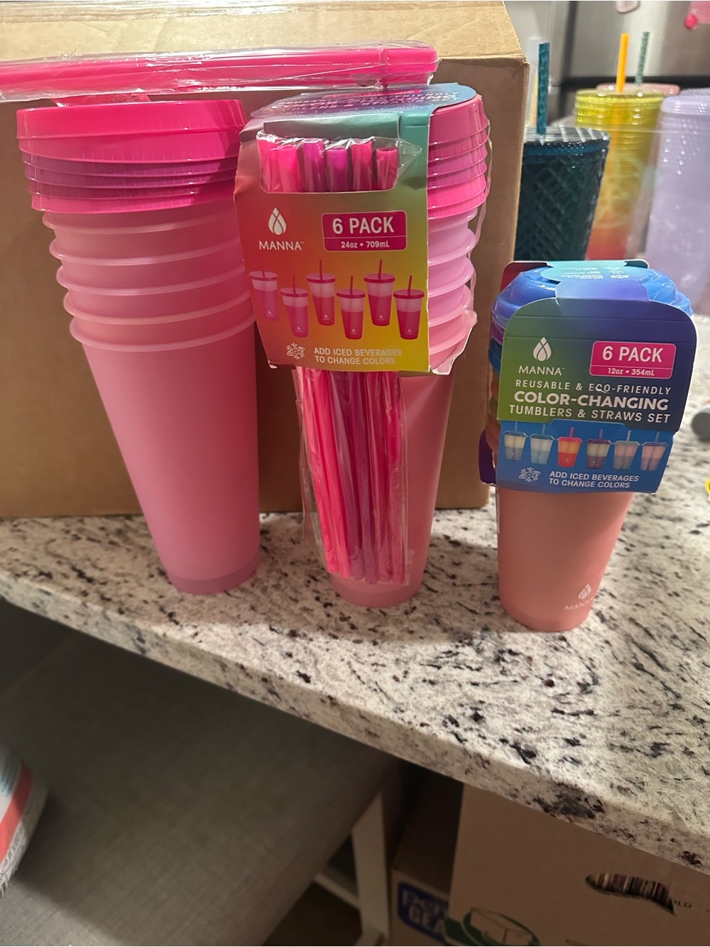 Manna Color-Changing Pink Tumbler & Straw Set - 6 Pack